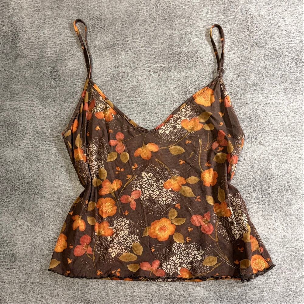 Brown Autumn Leaves Mesh Sheer Cami